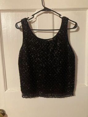 Vintage Black Beaded Sleeveless Tank Top